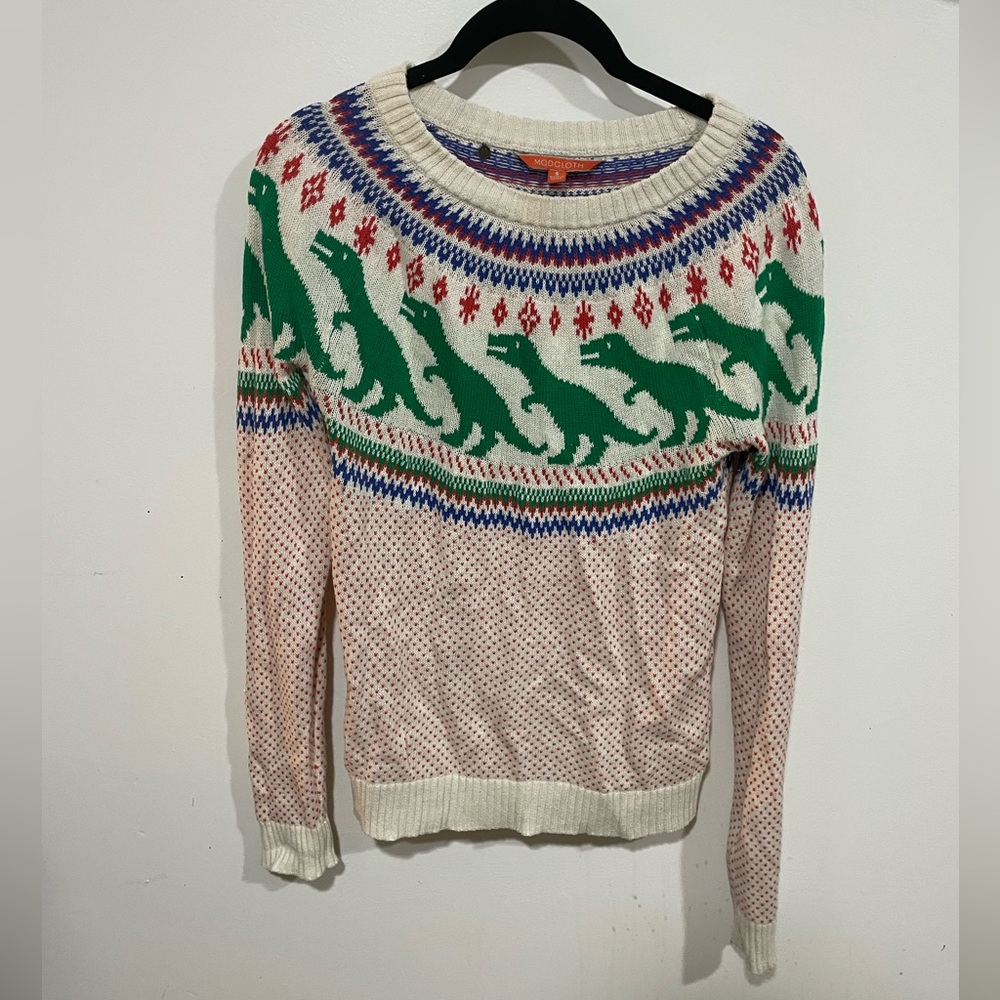 Modcloth Rawr Ambition Fair Isle Dinosaur Sweater Women’s Size Small